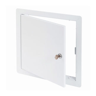AHD-10- Flush Universal Access Door with Exposed Flange. Key-operated cylinder cam latch. Pin hinge.