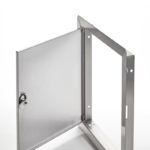 AHD-SS-10- Flush Universal Stainless Steel Access Door with Exposed Flange. Key-operated cylinder cam latch. Pin hinge. 2